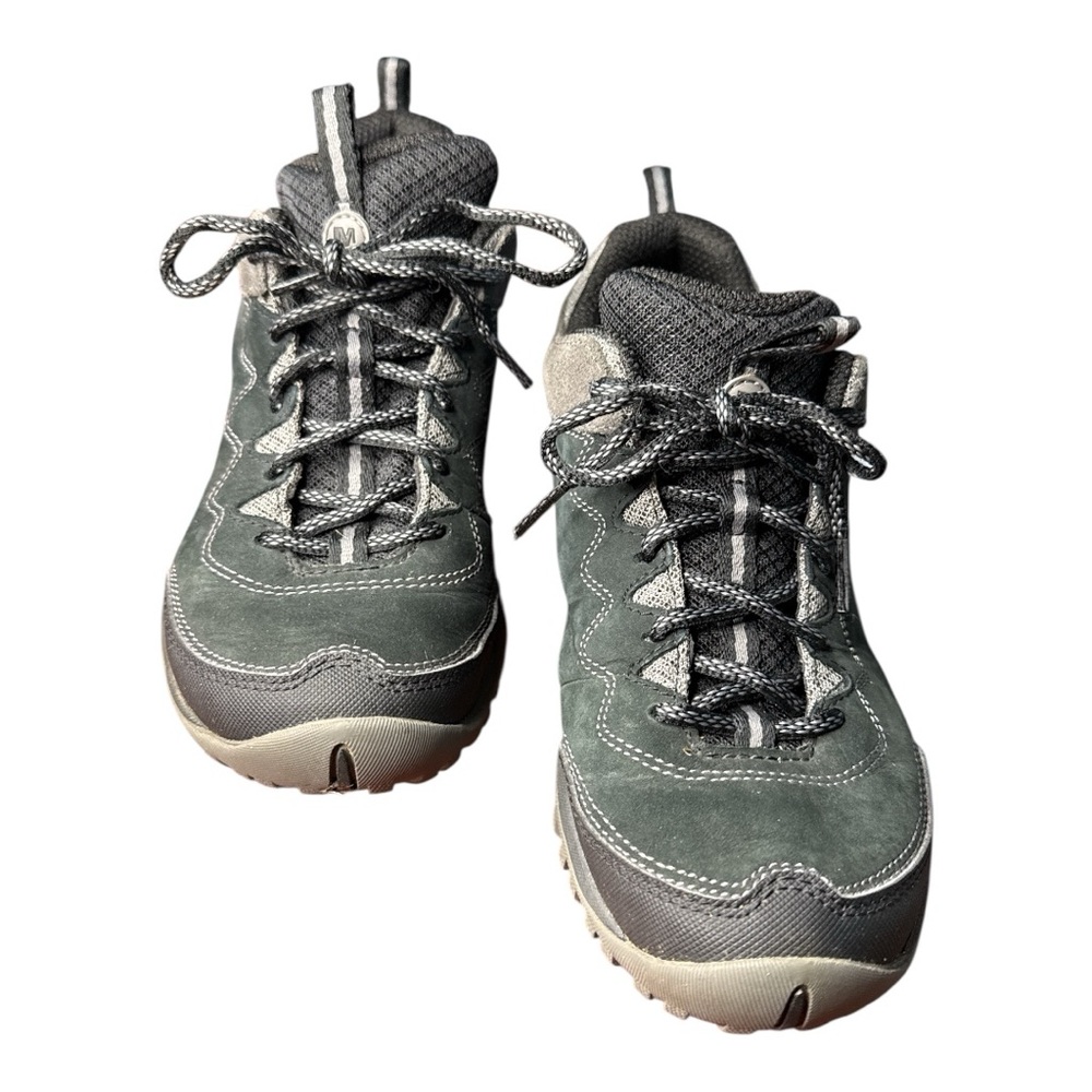 Merrell Hiking Trail Shoes Gray Green Suede Lace Up Sneaker Outdoor Comfort 8.5